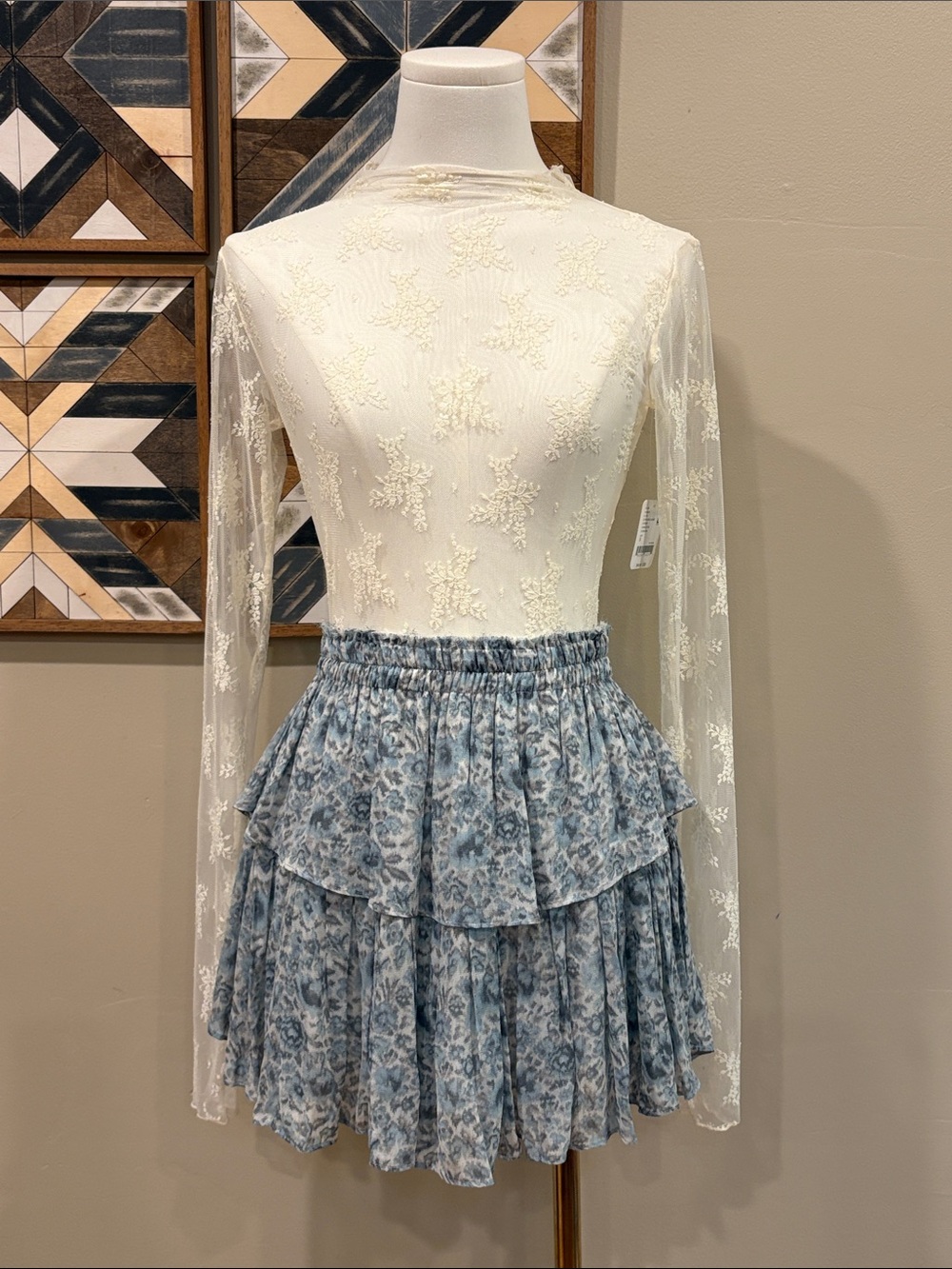 LoveShackFancy Ruffle Tiered Mini Skirt in Ocean Breeze Cottagecore XS NWT $295